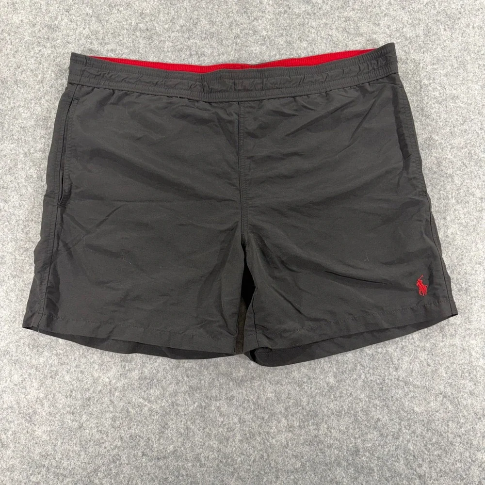Polo Ralph Lauren Mens Swim Trunks Black Red Pony Mesh Lined Shorts Medium